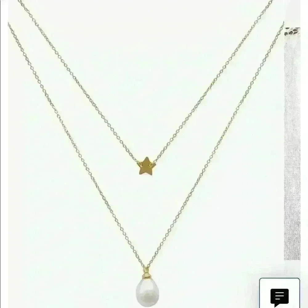 Adornia 14K Gold Plated Star & Baroque Pearl Layered Necklace - Picture 2 of 4